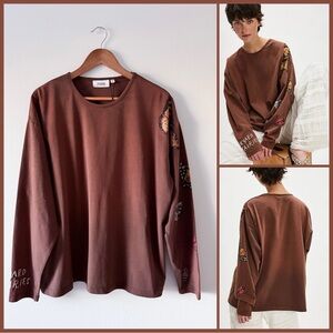 Free People x Found Backyard Fairies Long Sleeve Tee in Brown Size Small NWT